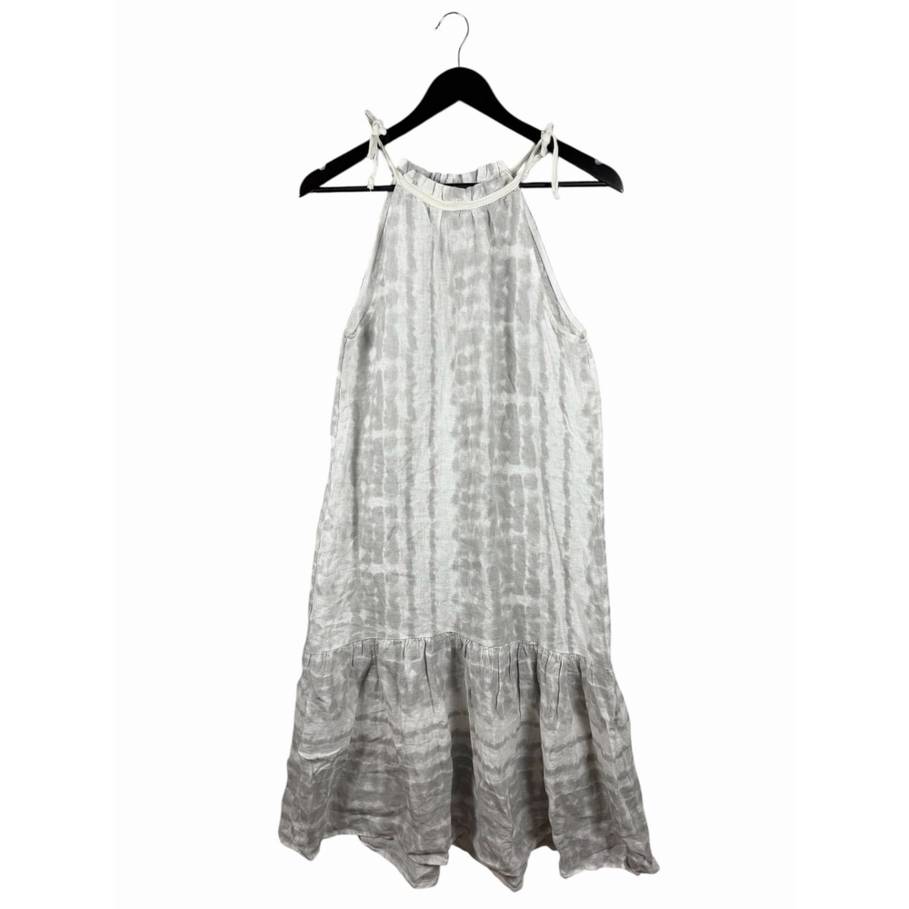 Allegra Masetti Gray/White Size S Maxi‎ Sleeveless Ruffle Hem Dress 100% Linen
